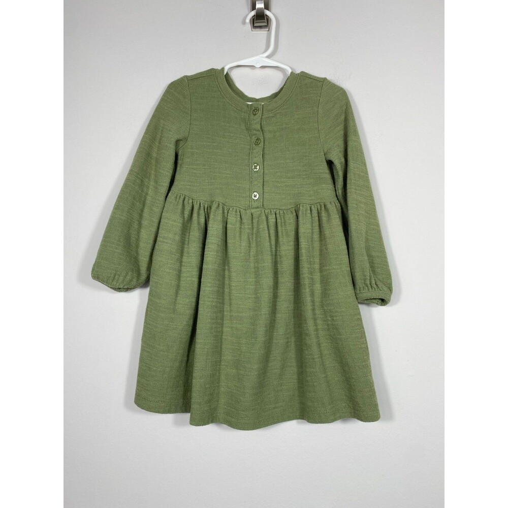 Cat & Jack Toddler Girls Green Long Sleeve Dress Size 4T Button Front